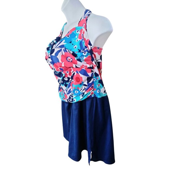 Suddenly Slim By Catalina Halter Floral Swim Dress Built-In Bra Plus Size 3X - Picture 3 of 6